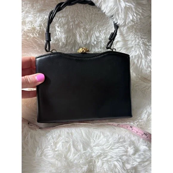 Harry Levine Vintage Handbag Purse Womens Small Black Gold Clasp Coin - Picture 6 of 10
